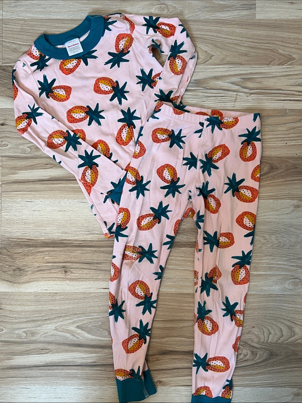 Hanna Andersson Pink Strawberry Print Long Sleeve Top with Teal Trim